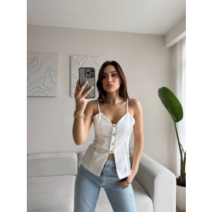 Askılı Çıtçıtlı Korse Bluz - BEYAZ