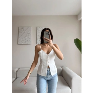 Askılı Çıtçıtlı Korse Bluz - BEYAZ
