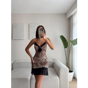 Askılı Kruvaze Eteği Tül Elbise - LEOPAR