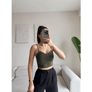 Askılı Taşlı Crop - HAKİ