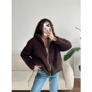 Astarlı Cozy Peluş Ceket - KAHVE