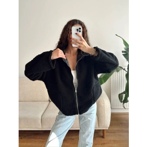 Astarlı Cozy Peluş Ceket - SİYAH