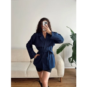 Astarlı Kruvaze Yaka Trençkot - LACİVERT