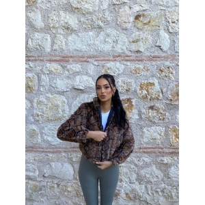 Astarlı Leopar Peluş Kürk - KAHVE LEOPAR