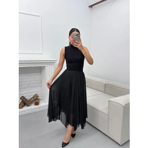 Astarlı Pileli Şifon Etek - SİYAH
