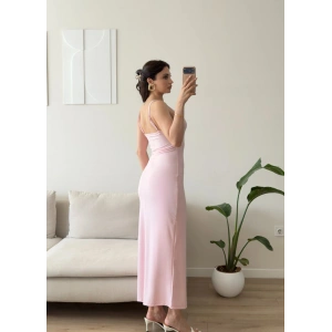 Ayarlanabilir Askı Scuba Long Elbise - PEMBE
