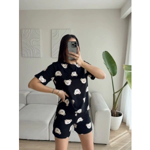 Ayıcık Baskı Pijama Takımı - SİYAH