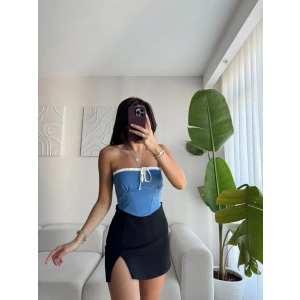 BSK Bağlamalı Straplez Crop - BEBE MAVİSİ