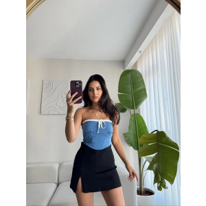 BSK Bağlamalı Straplez Crop-Gök Mavisi