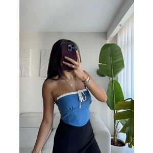 BSK Bağlamalı Straplez Crop - BEBE MAVİSİ