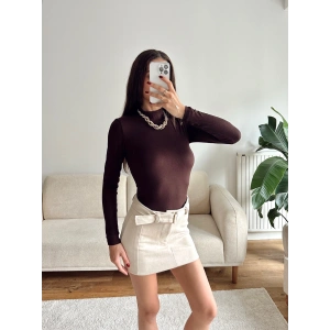 Balıkçı Yaka Buzzy Crop - KAHVE