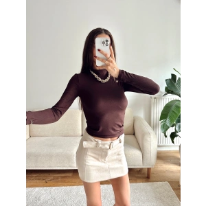 Balıkçı Yaka Buzzy Crop - BEJ