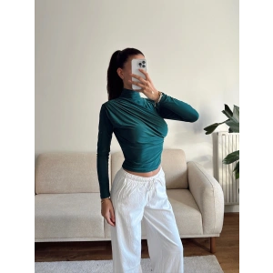 Balıkçı Yaka Drapeli Bluz - YEŞİL