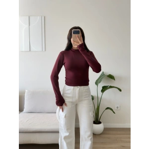 Balıkçı Yaka Parmak Geçmeli Bluz - BORDO