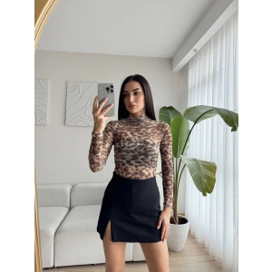 Balıkçı Yaka Tül Bluz - LEOPAR