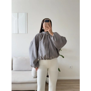 Balon Kol Süet Bomber Ceket - GRİ