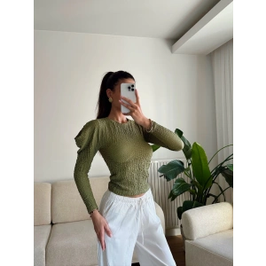 Balon Omuz Gofre Crop