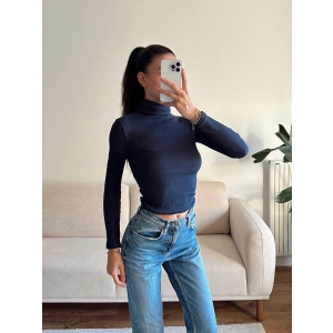 Basic Balıkçı Yaka Fit Bluz - LACİVERT