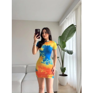 Batik Dijital Mini Elbise - SARI