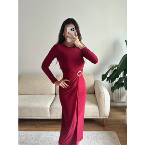Bel Aksesuar Long Elbise - BORDO