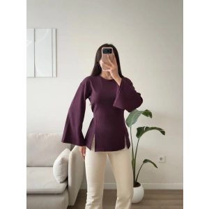 Bel Bağlamalı Çift Yırtmaç Bluz - MÜRDÜM