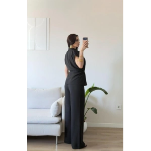 Bel Bağlamalı Gömlek Pantolon Takım - SİYAH