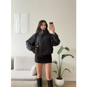 Bel Büzgü Oversize Bomber Ceket - SİYAH