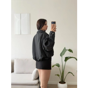 Bel Büzgü Oversize Bomber Ceket - SİYAH