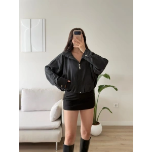 Bel Büzgü Oversize Bomber Ceket - SİYAH