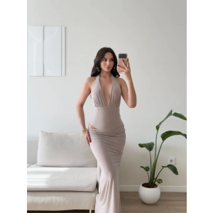 Bel Dekolte Halter Maxi Elbise - BEJ