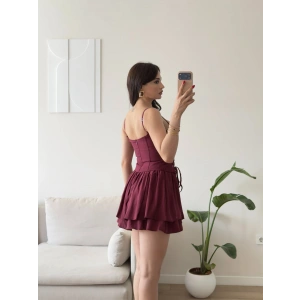 Bel Korse Askılı Elbise - BORDO