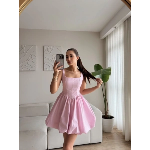 Bel Korse Balon Etek Elbise - PUDRA