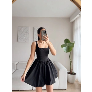 Bel Korse Balon Etek Elbise - SİYAH