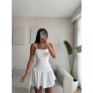 Bel Korse Biyeli Elbise - BEYAZ