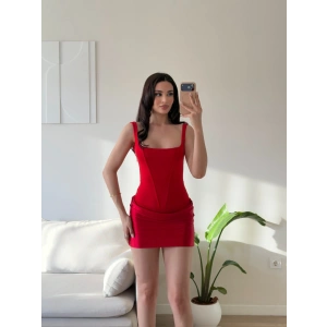 Eteği Drape Bodysuit Elbise - KIRMIZI