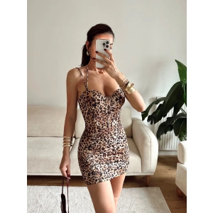Bel Korse Çift Askılı Elbise - LEOPAR