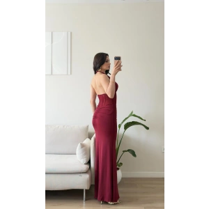 Bel Korse Maxi Elbise - BORDO
