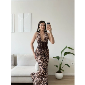 Bel Korse Maxi Elbise - LEOPAR
