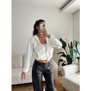 Bel Lastik Crop Hırka - BEYAZ