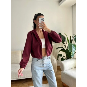 Bel Lastik Crop Hırka - BORDO