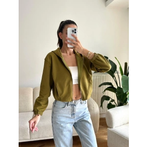 Bel Lastik Crop Hırka - HAKİ
