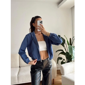 Bel Lastik Crop Hırka - İNDİGO