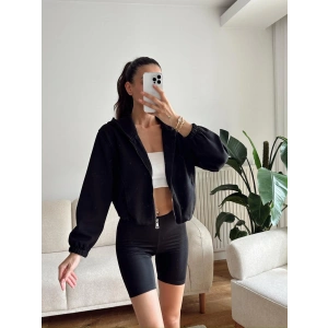 Bel Lastik Crop Hırka - SİYAH