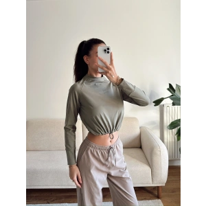 Bel Lastik Crop Sweat - HAKİ