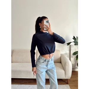 Bel Lastik Crop Sweat - LACİVERT