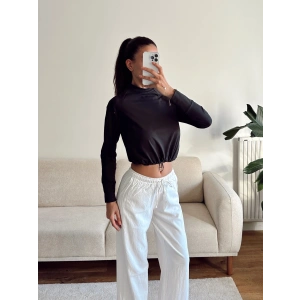 Bel Lastik Crop Sweat - SİYAH