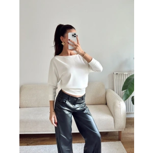 Bel Lastik Kayık Yaka Bluz - BEYAZ