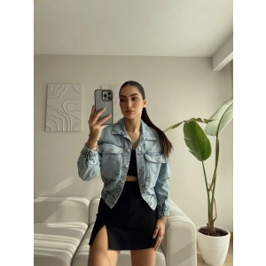 Bel Lastik Körüklü Cep Denim Ceket