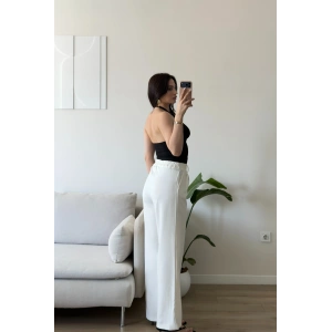 Bel Lastik Palazzo Pantolon - BEYAZ