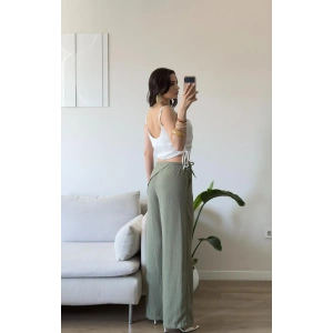 Bel Şal Detay Dökümlü Pantolon - HAKİ